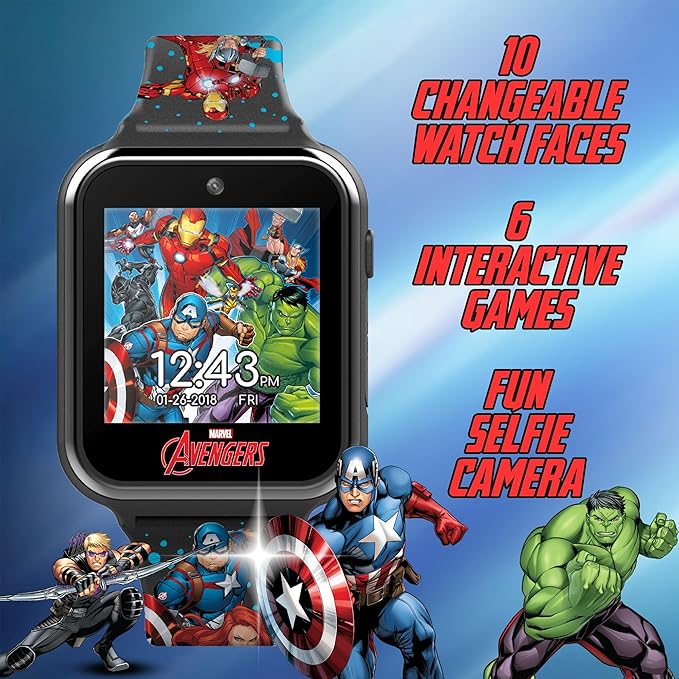 Marvel Avengers – Reloj Inteligente para Niños con Pantalla Táctil, Cámara, Juegos y Podómetro