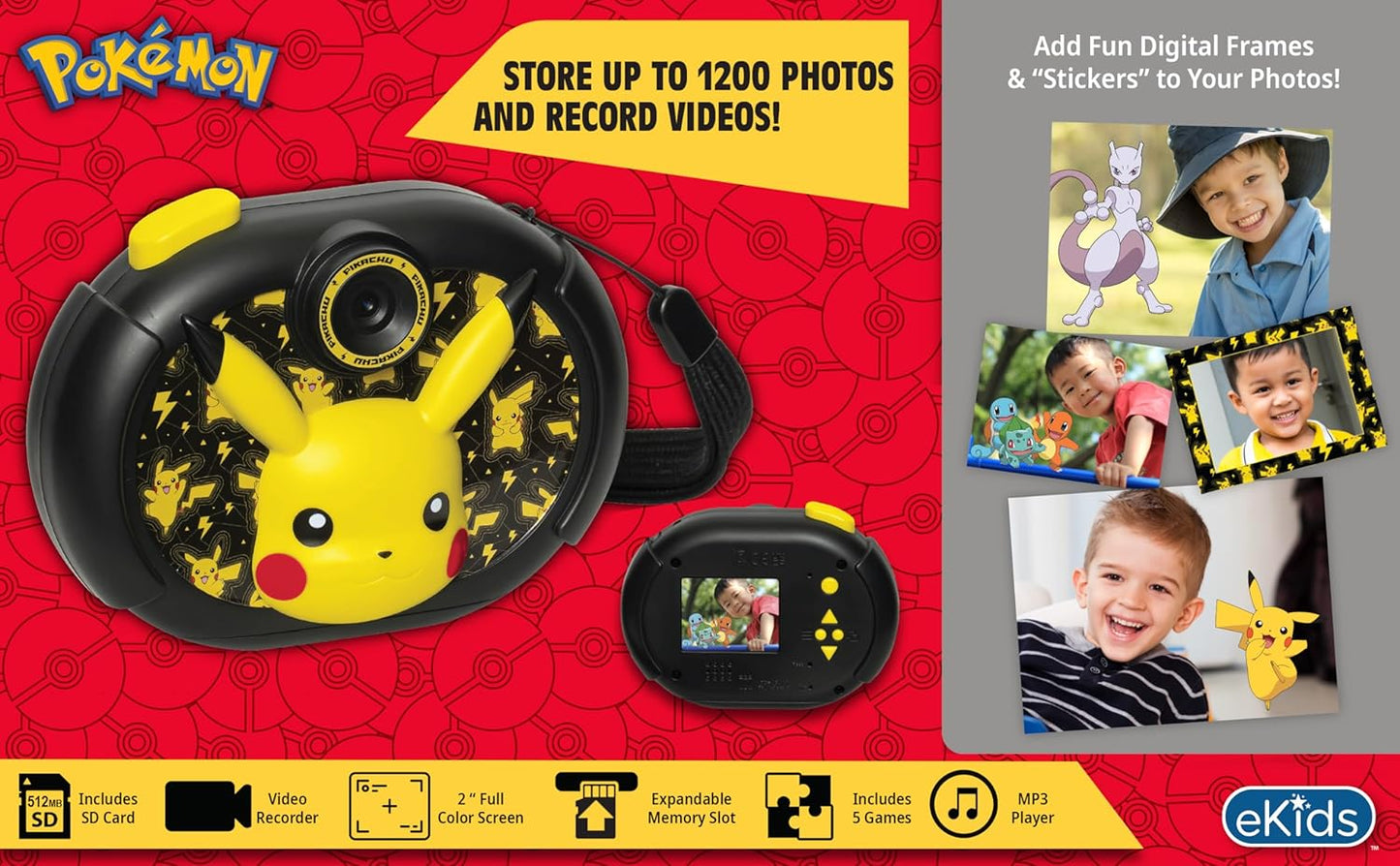 Cámara Digital Pokemon Para Niños c/ tarjeta SD, Con Video Y Calcomanías