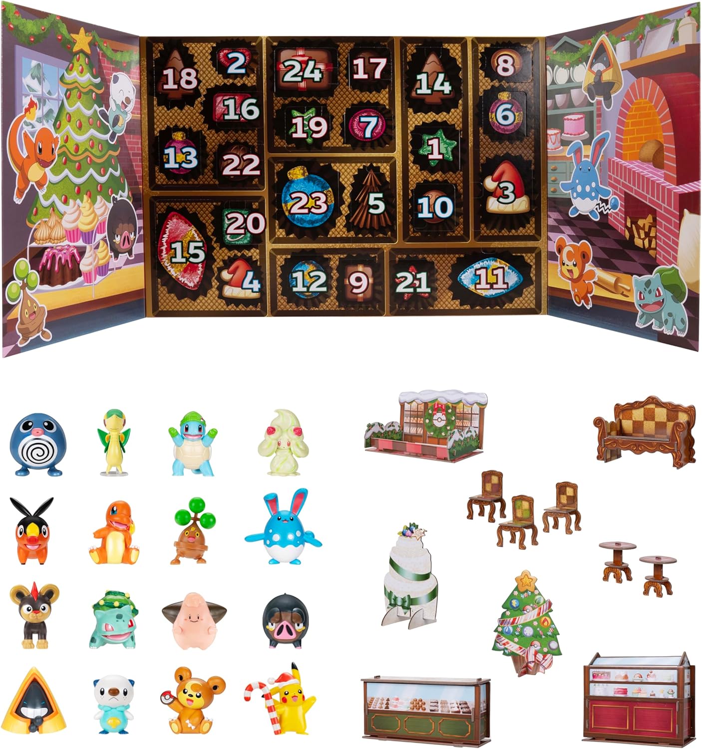 Pokémon Calendario de Adviento con 16 Figuras de Batalla y 8 Accesorios