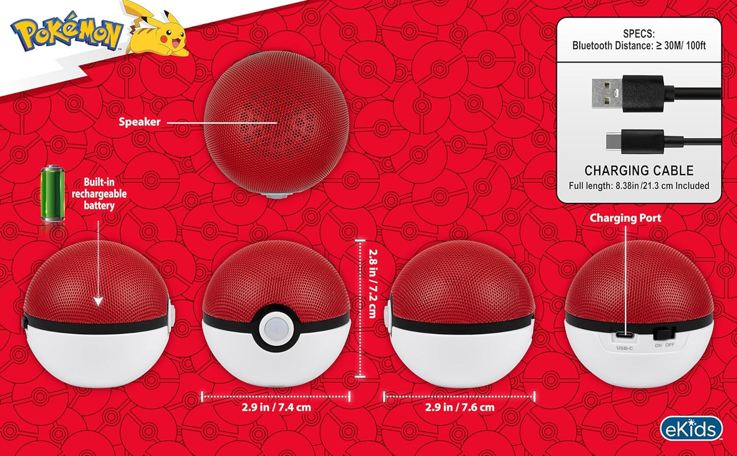 eKids - Altavoz Speaker Bluetooth Pokemon Pokeball | Inalámbrico, c/ Batería Recargable y Portátil [prt-197]