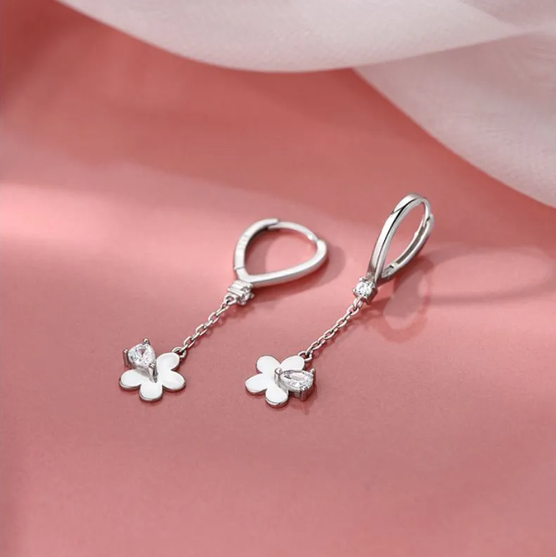 Aretes Colgantes de Flor Silver Bloom (plata 925) [prt-85]
