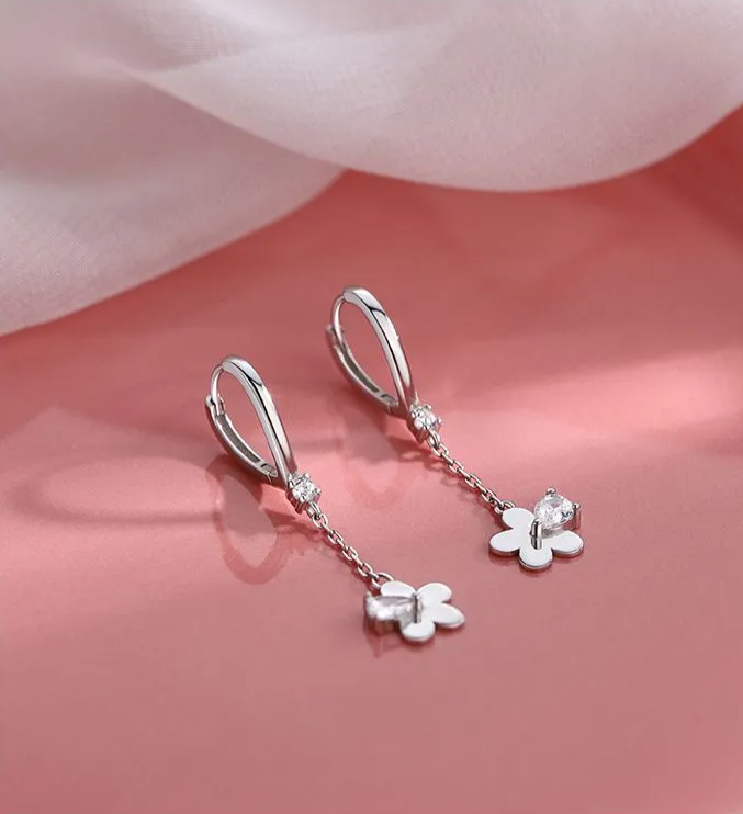 Aretes Colgantes de Flor Silver Bloom (plata 925) [prt-85]