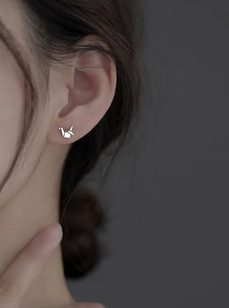 Aretes Grulla Origami (plata 925) [prt-86]