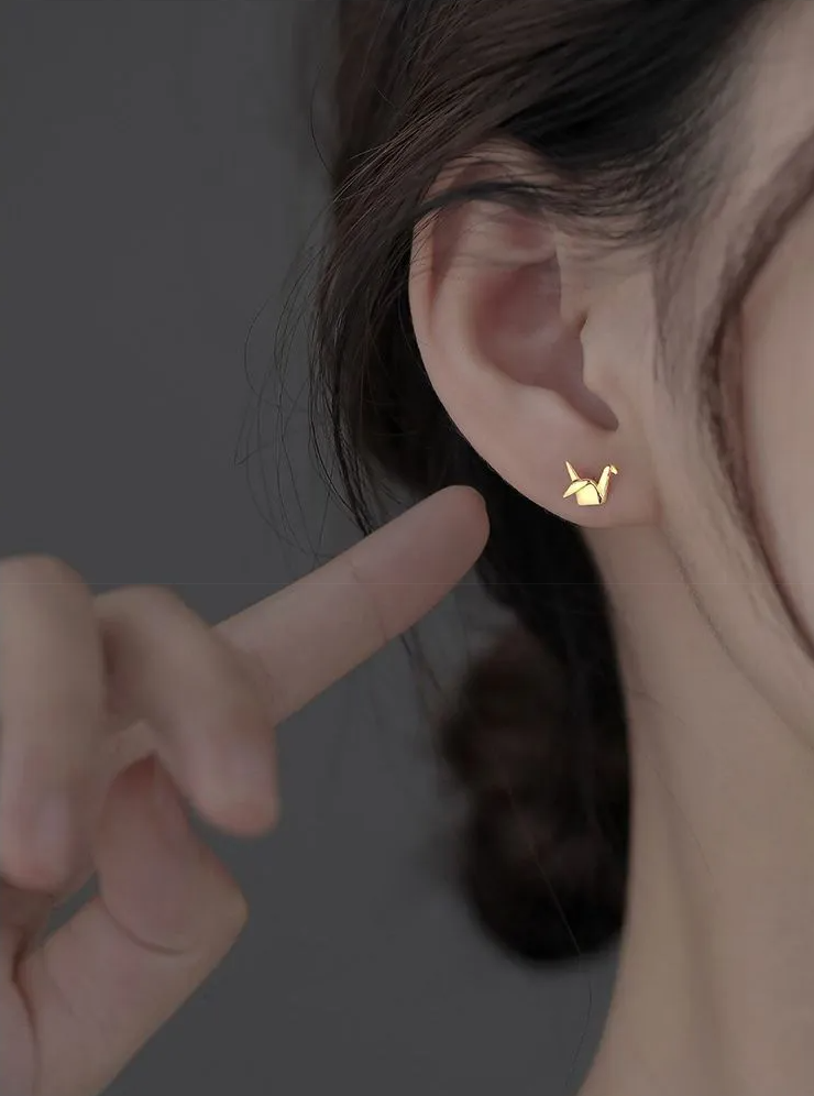Aretes Grulla Origami (plata 925) [prt-86]