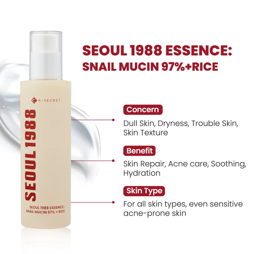 KSECRET - Sérum Facial SEOUL 1988 Essence con Baba de Caracol + Arroz (97%) (100ml)