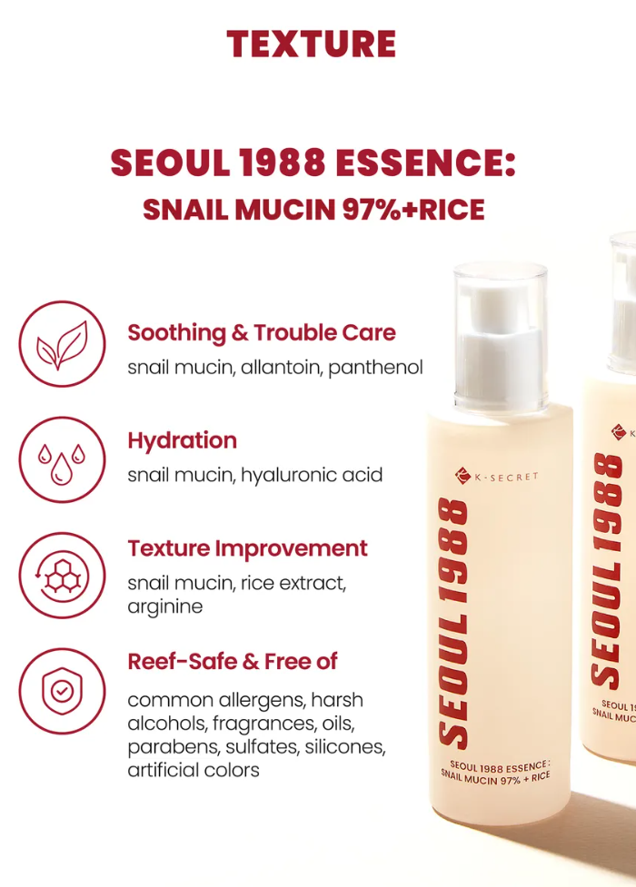 KSECRET - Sérum Facial SEOUL 1988 Essence con Baba de Caracol + Arroz (97%) (100ml)