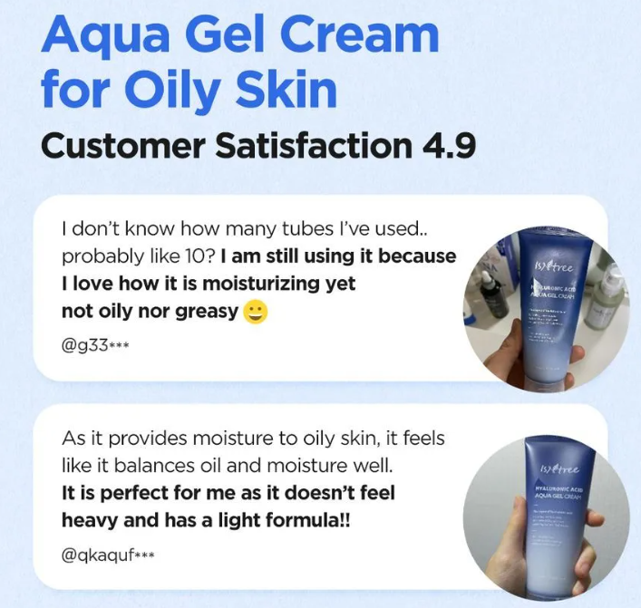 Isntree Hyaluronic Acid Aqua Gel Cream - Crema en Gel Hidratante con 5 Ácidos Hialurónicos – Hidratación Ligera para Piel Grasa y Mixta [prt-249]