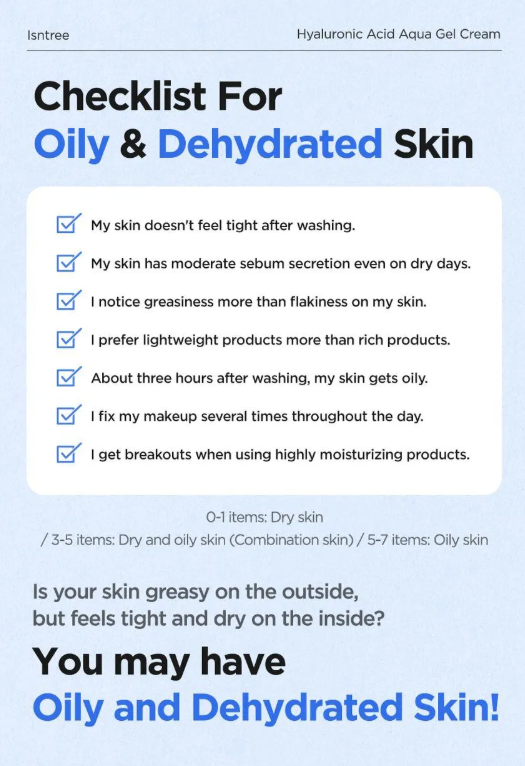 Isntree Hyaluronic Acid Aqua Gel Cream - Crema en Gel Hidratante con 5 Ácidos Hialurónicos – Hidratación Ligera para Piel Grasa y Mixta [prt-249]