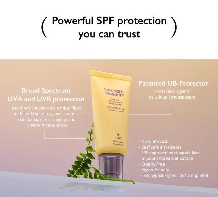 Haruharu wonder Black Rice Moisture Airyfit Sunscreen 50ml – Protector Solar FPS 50+ PA++++ con Arroz Negro