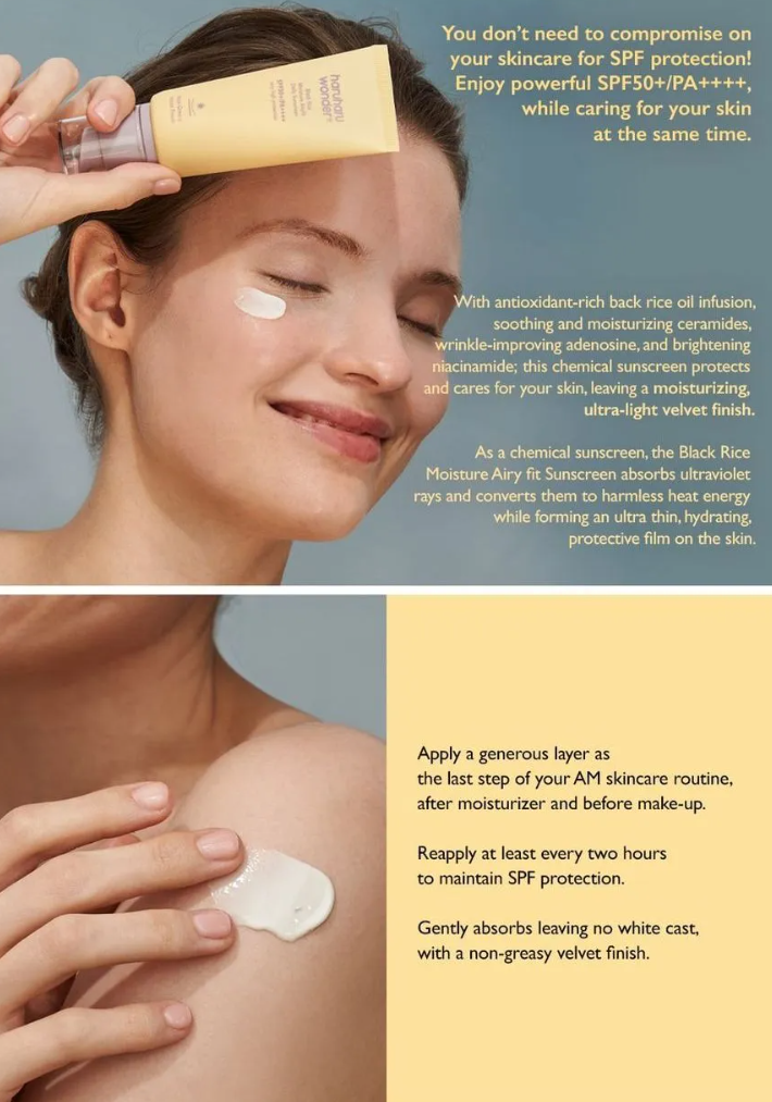 Haruharu wonder Black Rice Moisture Airyfit Sunscreen 50ml – Protector Solar FPS 50+ PA++++ con Arroz Negro
