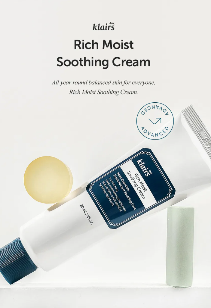 Dear, Klairs Rich Moist Soothing Cream JUMBO 80ml – Crema Calmante e Hidratante Renovada [prt-259]