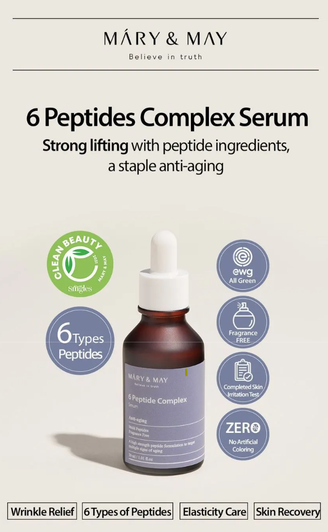 Mary&May – Sérum Facial 6 Peptide Complex | Firmeza, Hidratación y Anti-Edad