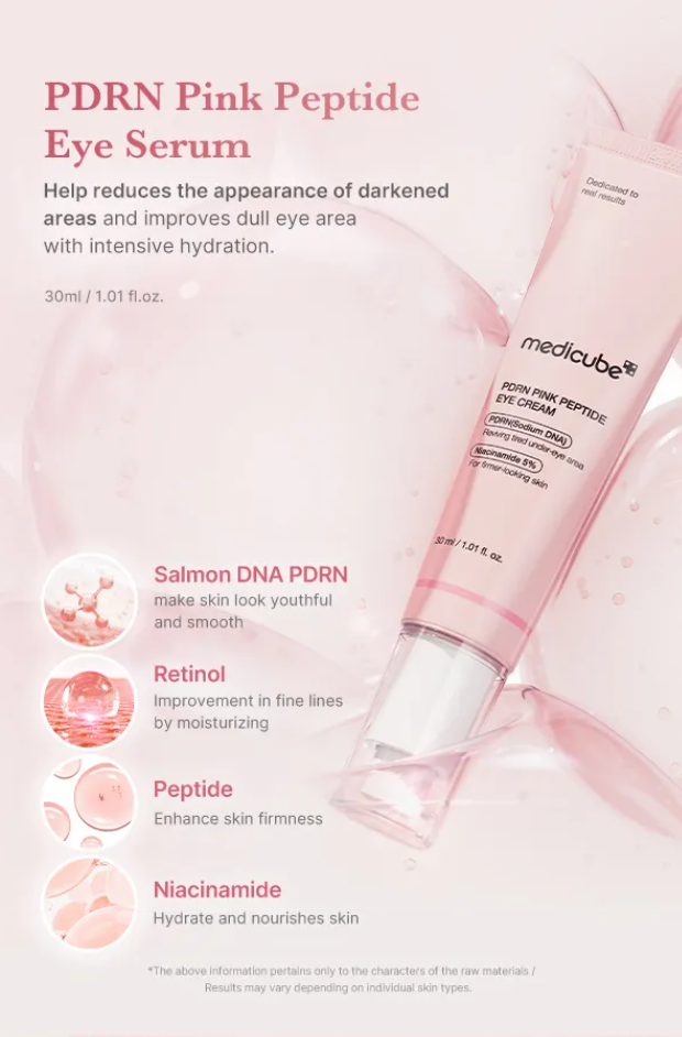 Medicube PDRN Pink Peptide Eye Cream – Contorno de Ojos con PDRN de Salmón, Retinol y Niacinamida (30ml)