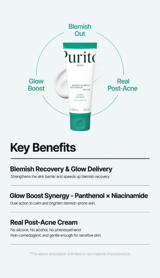 Purito SEOUL - Mighty Bamboo Panthenol Cream (100ml) – Crema hidratante calmante y reparadora de barrera