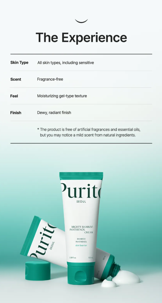 Purito SEOUL - Mighty Bamboo Panthenol Cream (100ml) – Crema hidratante calmante y reparadora de barrera
