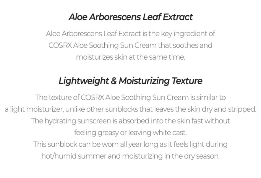 COSRX - Aloe Soothing Sun Cream SPF50+ PA+++ (50ml) – Protector solar hidratante con aloe vera