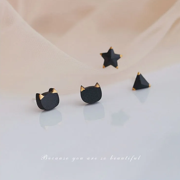 Aretes Gato Negro (plata 925) [prt-83]