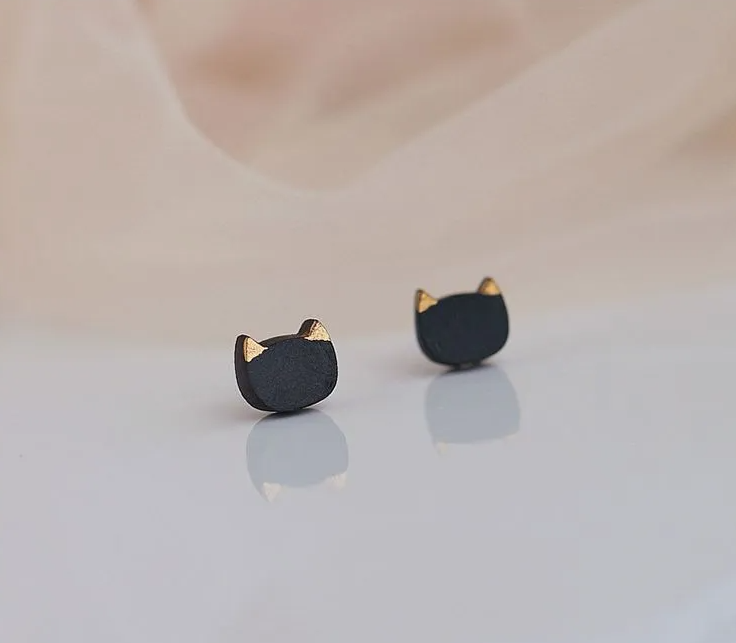 Aretes Gato Negro (plata 925) [prt-83]
