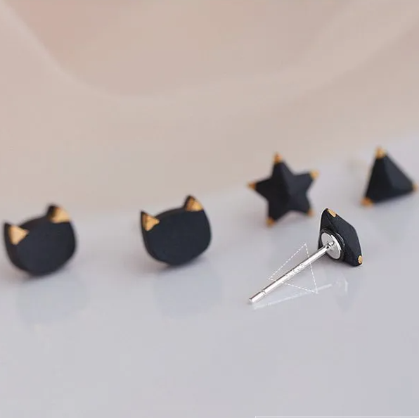 Aretes Gato Negro (plata 925) [prt-83]