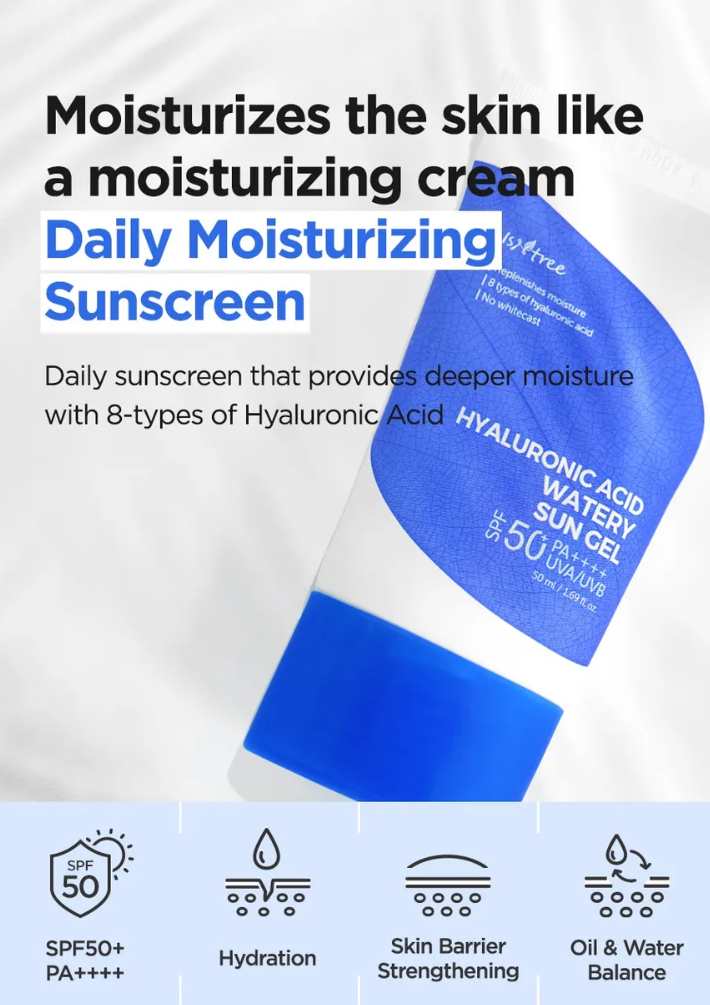 Isntree - Hyaluronic Acid Watery Sun Gel SPF50+ PA++++ (50ml) – Protector solar hidratante tipo gel