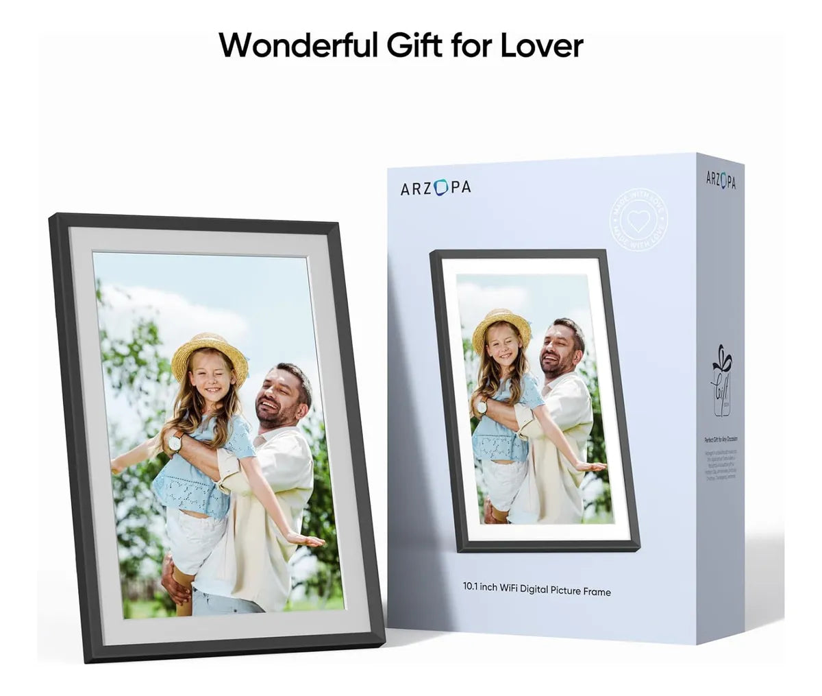 Arzopa -  Marco De Fotos Digital Inteligente 10.1" con WiFi, App Frameo – Pantalla Táctil IPS, 1280x800, 32 GB, Rotación Automática [prt-193]