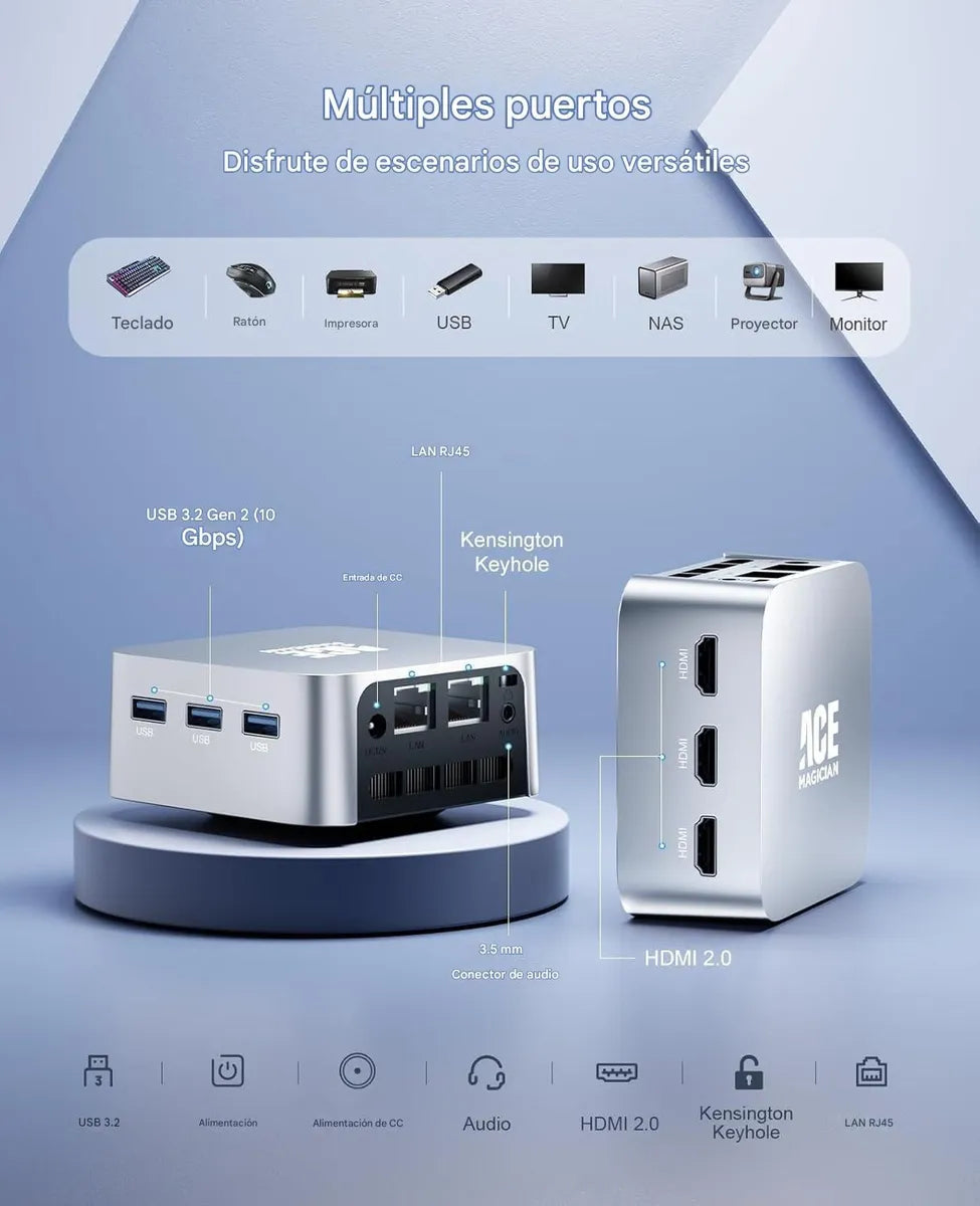 Mini PC AceMagician T8Plus – Intel N100 · 12 GB · 256 GB SSD · Win 11  - Gris [prt-187]