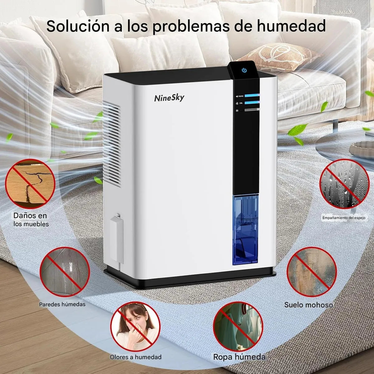 Deshumidificador Ninesky H2 – 2.9 L, Cobertura 74 m², Tanque Extraíble, Apagado Automático [prt-121]