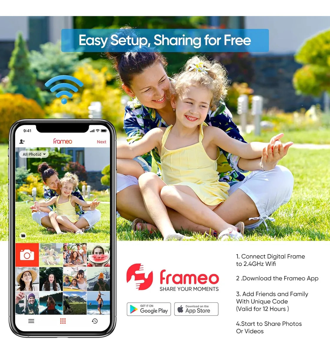 Arzopa -  Marco De Fotos Digital Inteligente 10.1" con WiFi, App Frameo – Pantalla Táctil IPS, 1280x800, 32 GB, Rotación Automática [prt-193]