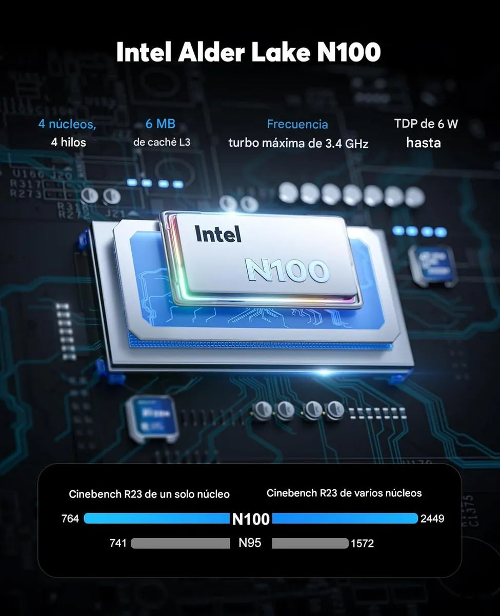 Mini PC AceMagician T8Plus – Intel N100 · 12 GB · 256 GB SSD · Win 11  - Gris [prt-187]