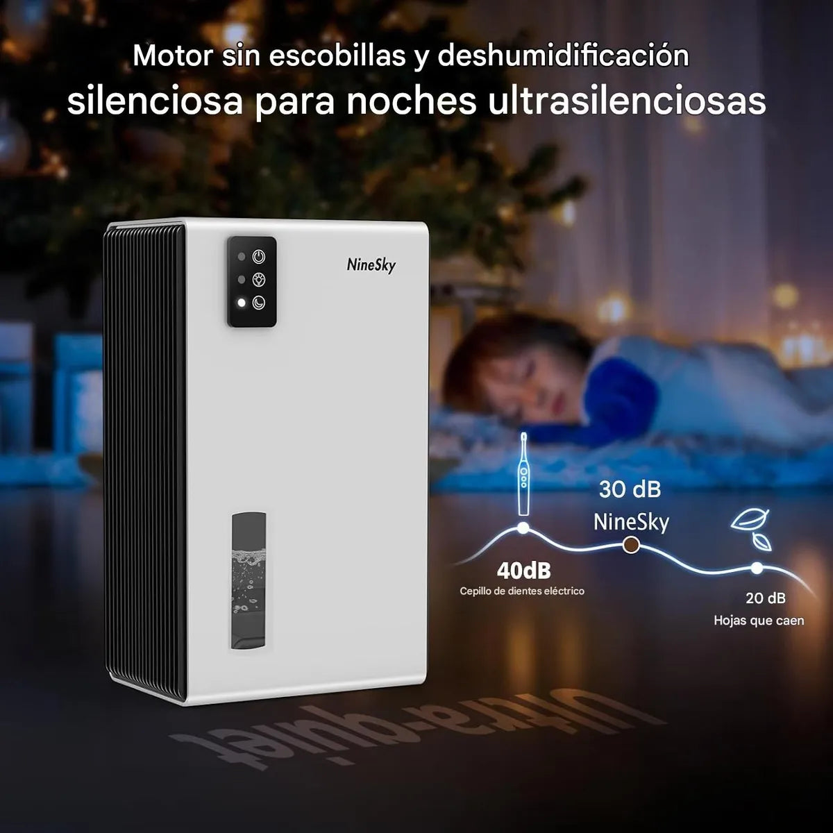 Deshumidificador Ninesky CT2 - Tanque de 2.8L (95oz), Cobertura 92 m², Apagado Automático [prt-139]
