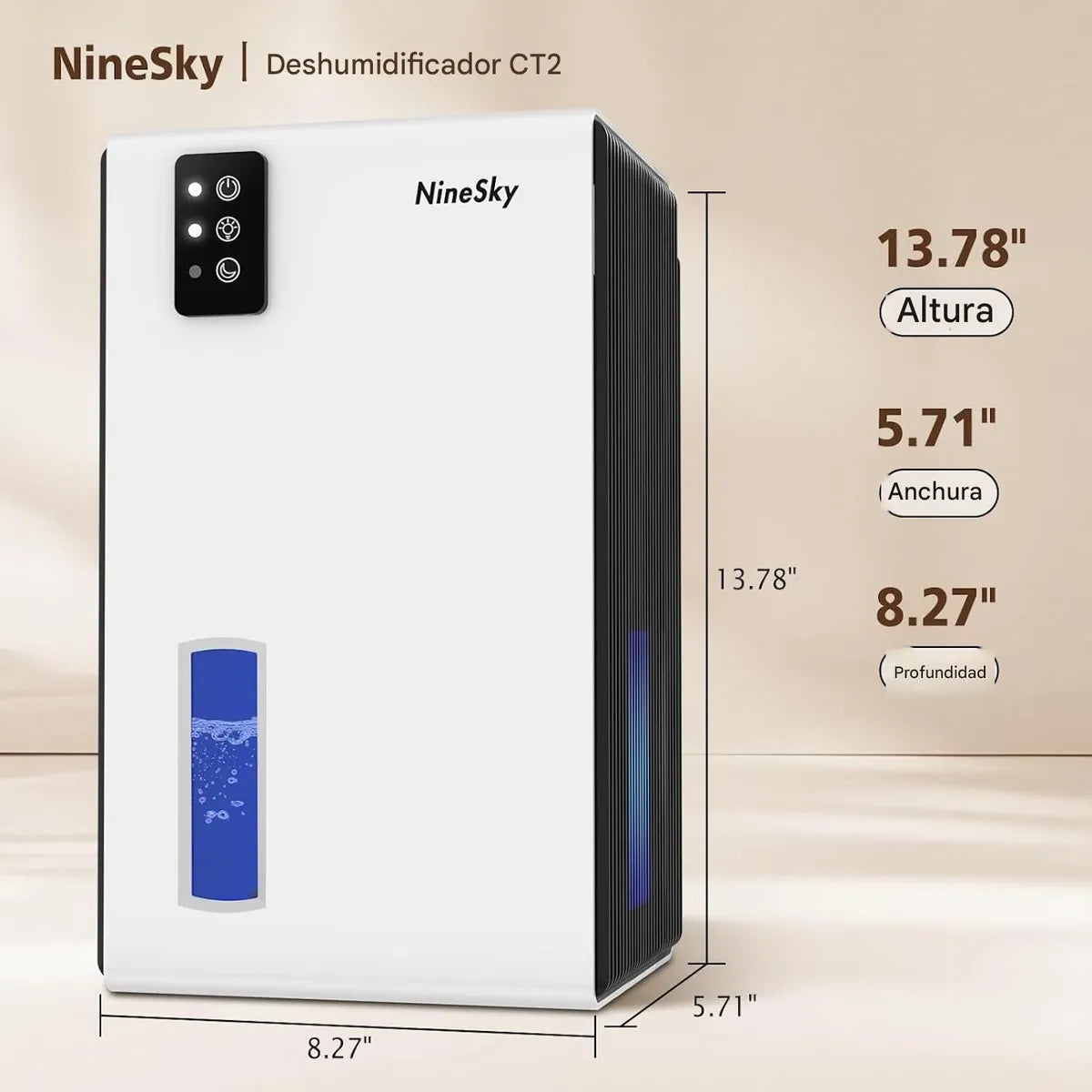 Deshumidificador Ninesky CT2 - Tanque de 2.8L (95oz), Cobertura 92 m², Apagado Automático [prt-139]