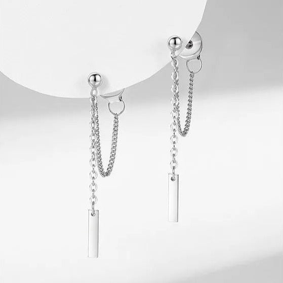 Aretes Cadena Line con colgante posterior unido (plata 925) [prt-169]