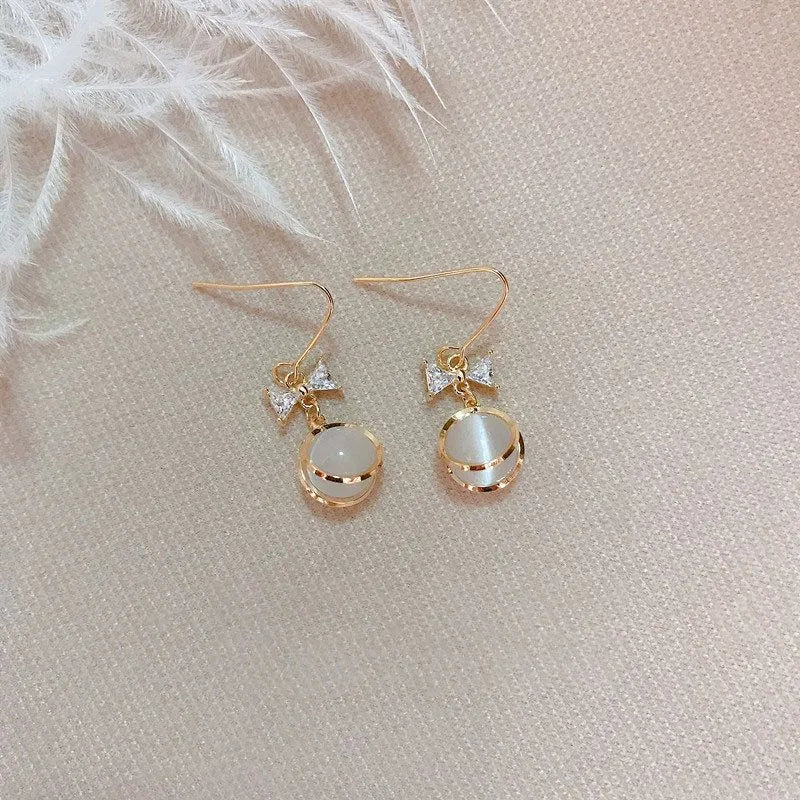 Aretes con Cats Eye y Lazo (plata 925) [prt-80]