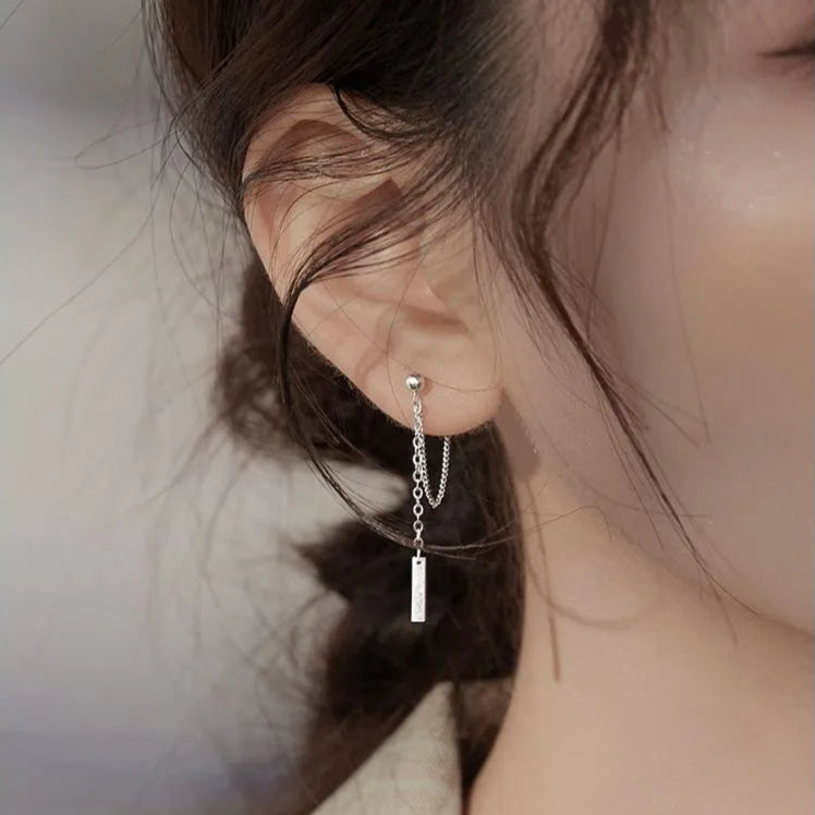 Aretes Cadena Line con colgante posterior unido (plata 925) [prt-169]