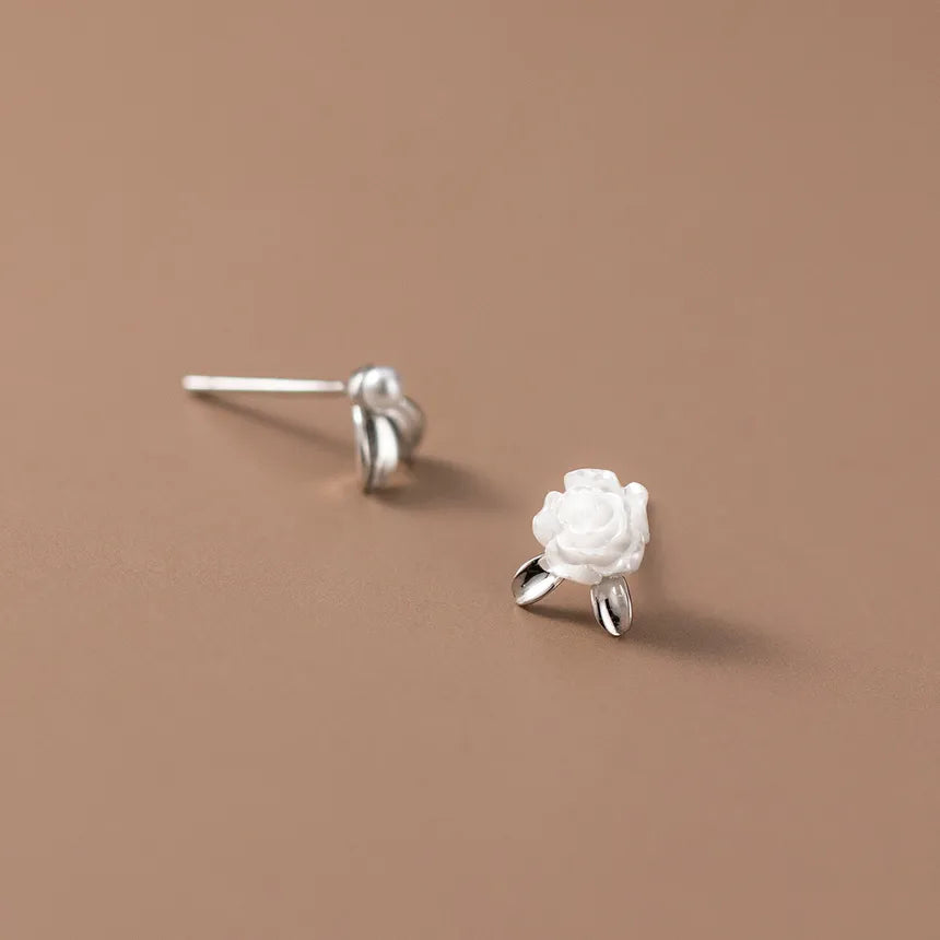 Aretes Asimétricos Flor y Perla (plata 925) [prt-95]