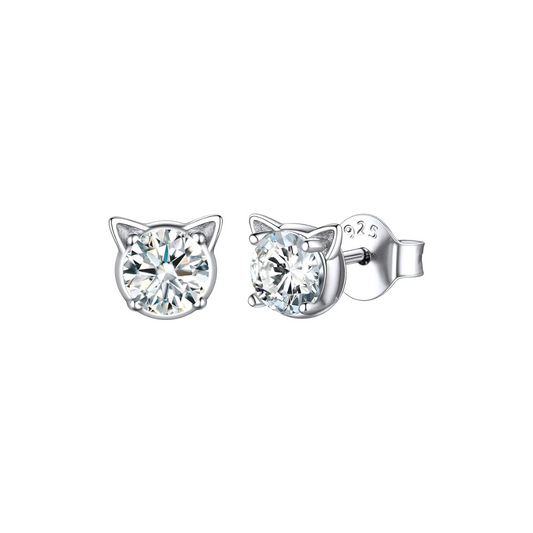Gato plateado brillante con orejas (Plata 925) [prt-38]