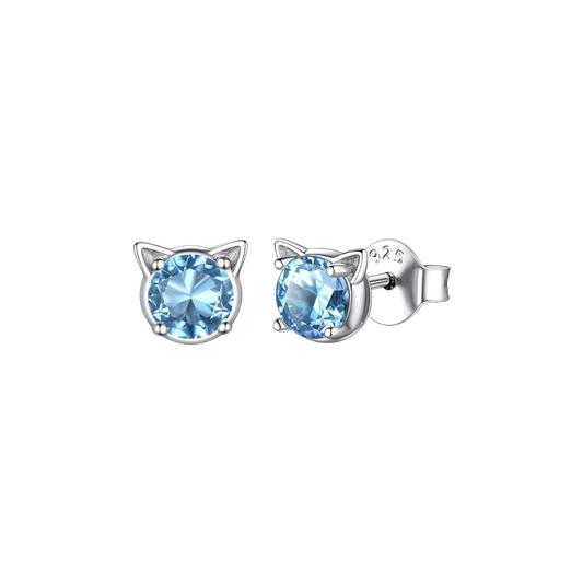 Gato turquesa brillante con orejas (Plata 925) [prt-39]