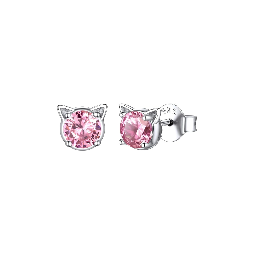 Gato rosa brillante con orejas (Plata 925) [prt-40]