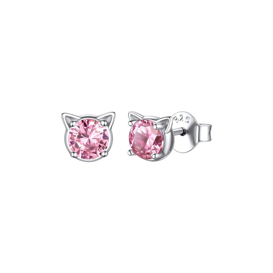 Gato rosa brillante con orejas (Plata 925) [prt-40]