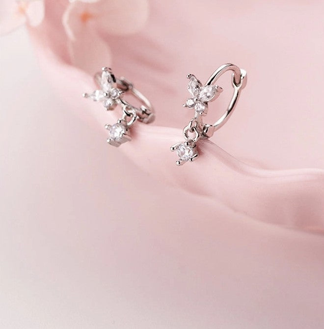 Aretes de aro Mariposa Brillante (plata 925) [prt-73]
