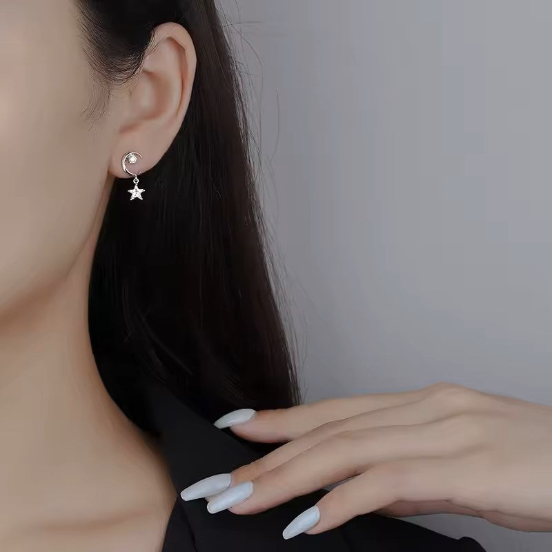 Aretes Crystal Star Moon (plata 925) [prt-126]