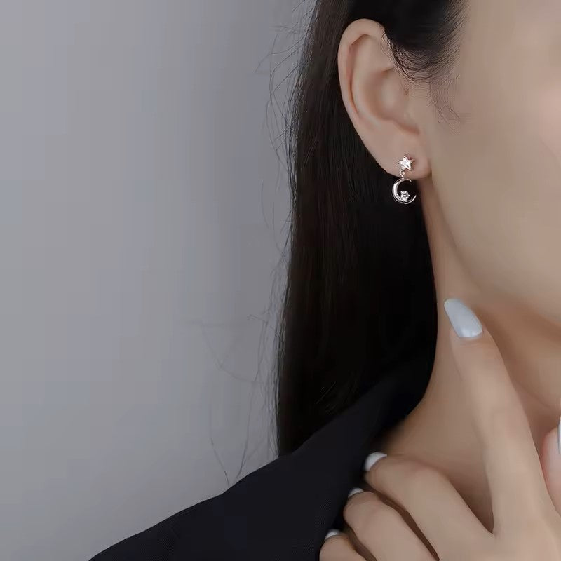 Aretes Crystal Star Moon (plata 925) [prt-126]