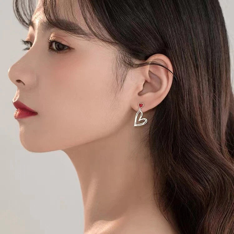 Aretes Corazones Asimétricos Carmesí (plata 925) [prt-113]