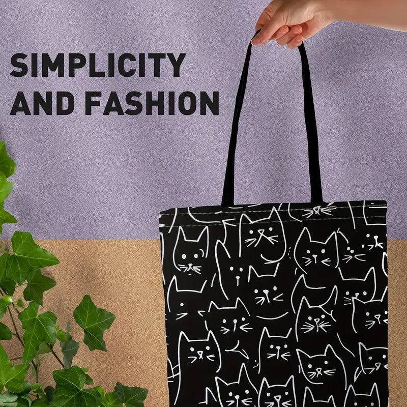 Bolsa Tote de Hombro con Estampado de Gatos en Blanco y Negro – Casual y Multifuncional [prt-226]