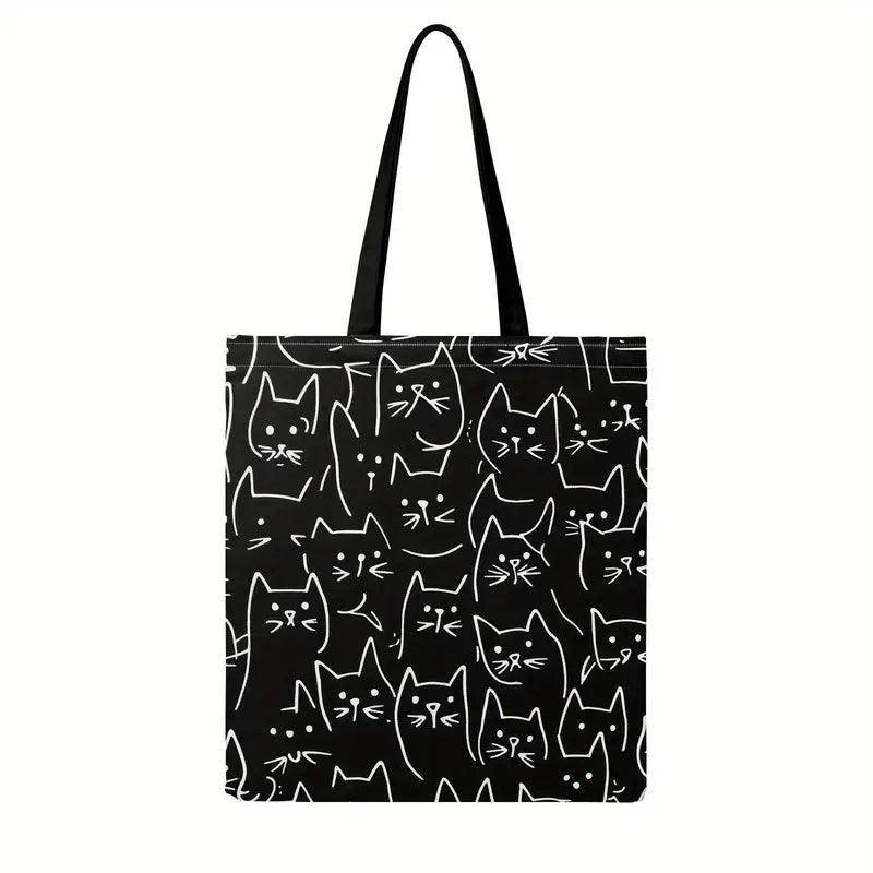 Bolsa Tote de Hombro con Estampado de Gatos en Blanco y Negro – Casual y Multifuncional [prt-226]