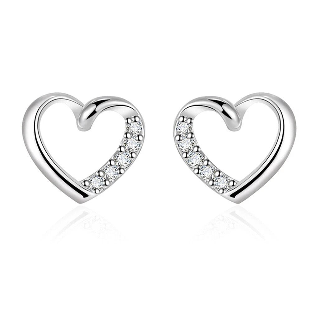 Aretes de Corazón con Brillantes (plata 925) [prt-230]