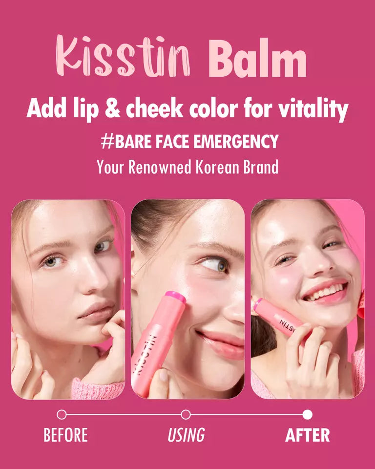 KAHI Kisstin Balm Pink Stick - Kisstin Bálsamo Rosa - Bálsamo Facial Refinador de Piel e Hidratante | Barra de Maquillaje Multiusos e Iluminador